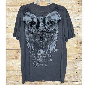 APOSTASY COTTON GRAPHIC CREWNECK SKULLS WINGS FLORAL T-SHIRT SIZE EXTRA LARGE